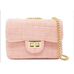 Zomi Gems Tiny Treats Classic Tweed Mini Crossbody Bag Pink with Gold Chain NWOT
